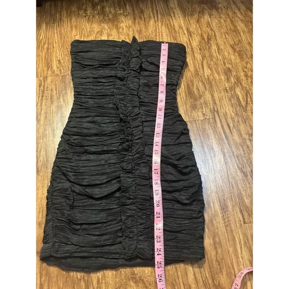 y2k Black Strapless Ruched Ruffle Bodycon Mini Dress Size 3 small bodycon party - Picture 4 of 6